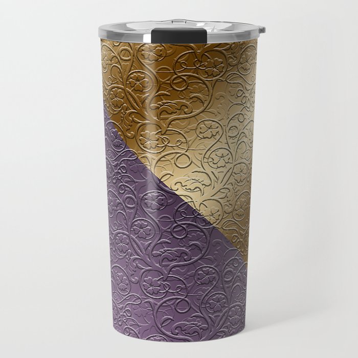Purple Heart Floral Gold Texture Collection Travel Mug