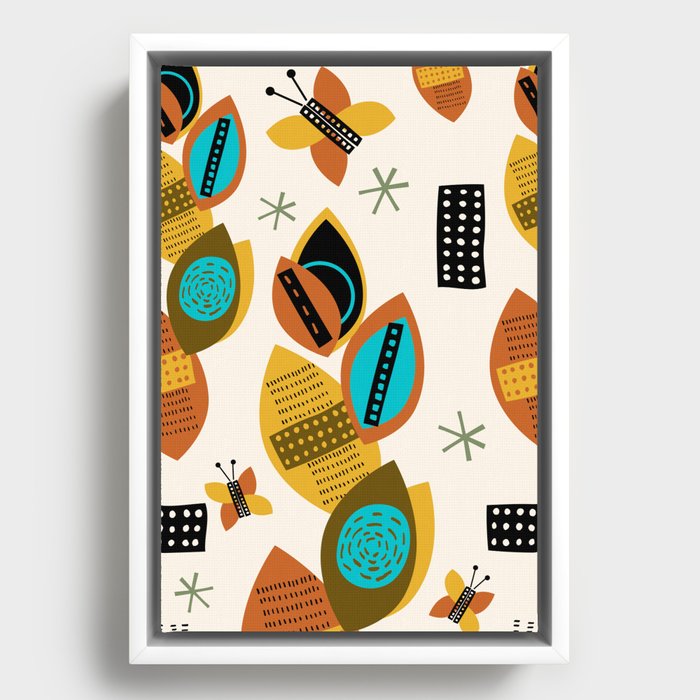 Retro leaves with mid-century color vibes Framed Canvas