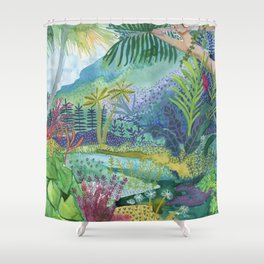 Jungle Paradise Watercolor Shower Curtain