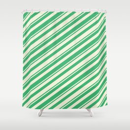 [ Thumbnail: Sea Green & Beige Colored Lines Pattern Shower Curtain ]