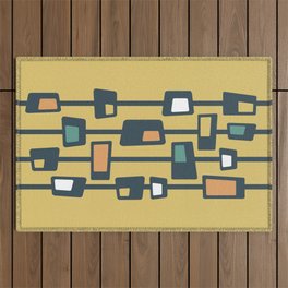 Mid Century Funky Blocks in Charcoal and Yellow Outdoor Rug