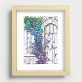 Closed Window and Door with Purple, Blue and Green Nature Recessed Framed Print
