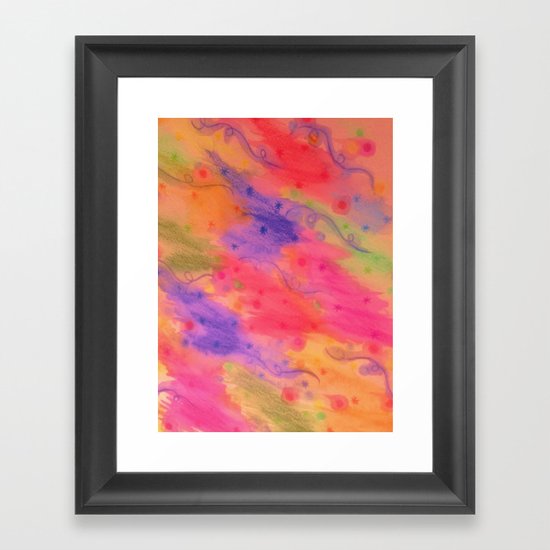 SEEING STARS 3 - Peach Pink Pretty Starry Sky Abstract Watercolor Painting Lovely Feminine Pattern Framed Art Print