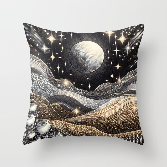 Dazzling Moon Landscape Silver Gold Throw Pillow