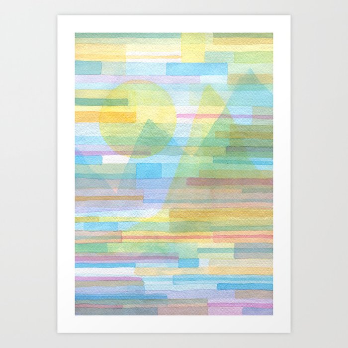 Pale pastel watercolor abstract dreamy landscape painting Art Print