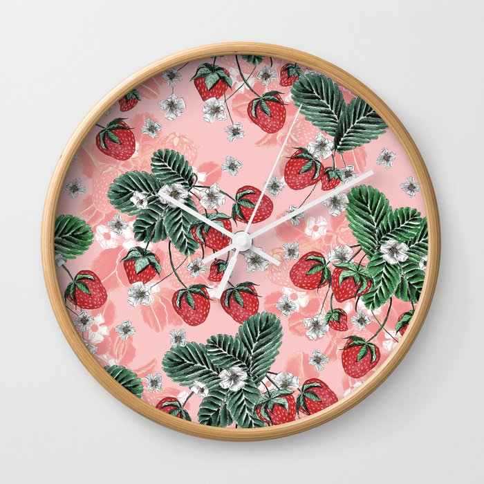 Strawberry Blush - Cute Pink Wall Clock