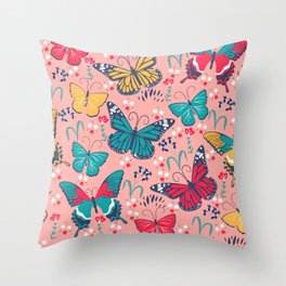 butterflies and flowers Throw Pillow