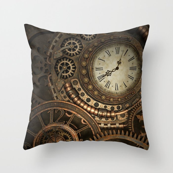 Steampunk Clockwork Throw Pillow