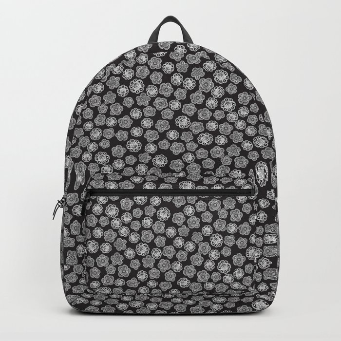 Small lace flowers white on black Backpack