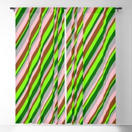 [ Thumbnail: Vibrant Dark Grey, Pink, Brown, Green & Dark Green Colored Lined Pattern Blackout Curtain ]