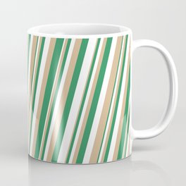 [ Thumbnail: Tan, Sea Green, and White Colored Lined Pattern Coffee Mug ]