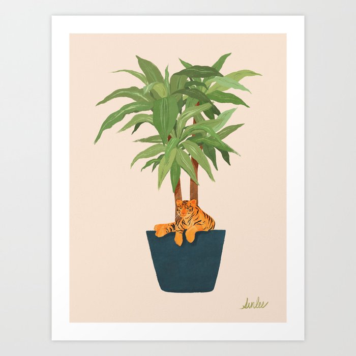 Dracaena Plant and Tiger Art Print