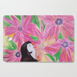 Penguin Paige in Pink Flowers Cutting Board