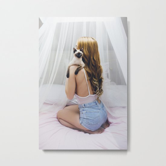 Woman and kitty Metal Print