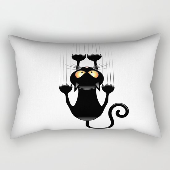 Black Cat Cartoon Scratching Wall Rectangular Pillow