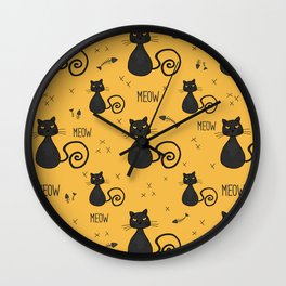 Bossy black cat and fish bones pattern Wall Clock