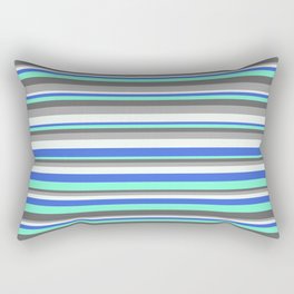 [ Thumbnail: Colorful Royal Blue, Aquamarine, Dim Grey, Dark Grey & Mint Cream Colored Lined/Striped Pattern Rectangular Pillow ]