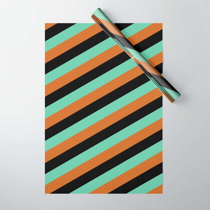 Black, Aquamarine, and Chocolate Colored Pattern of Stripes Wrapping Paper