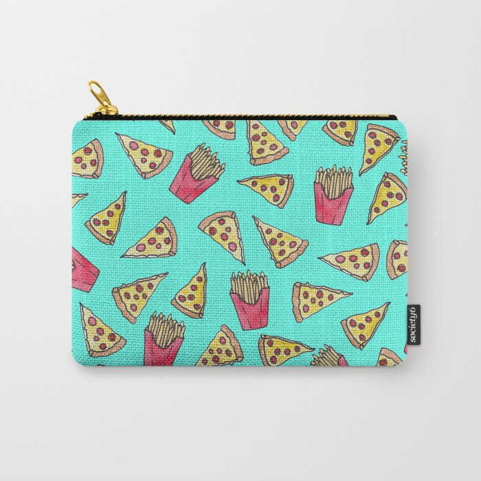 Pepperoni Pizza French Fries Foodie Watercolor Pattern Carry-All Pouch