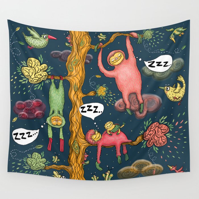 the three primary positions of the sloth Wall Tapestry