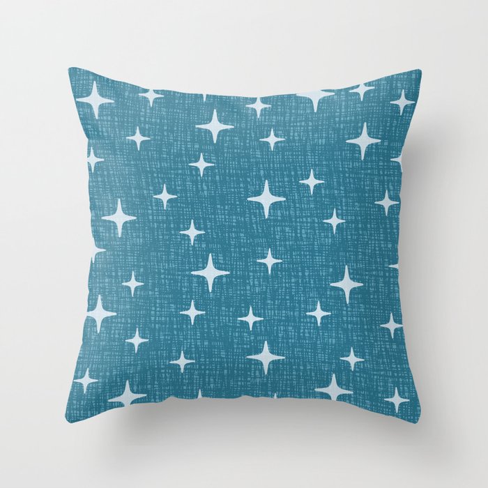 Tweed Stars Pattern 462 Mud Cloth Turquoise Throw Pillow