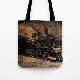 World Steam Travel - Steam Train and World Map Tote Bag