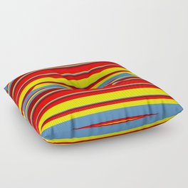 [ Thumbnail: Red, Yellow, Blue & Dark Red Colored Stripes/Lines Pattern Floor Pillow ]