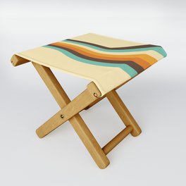 70s Retro Style Abstract Rainbow in Light Blue, Yellow, Brown and Orange Folding Stool