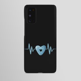 Heartbeat with cute blue heart shaped donut illustration Android Case