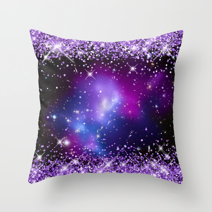 Purple Sparkly Glitter Magenta Lilac Blue Celestial Throw Pillow