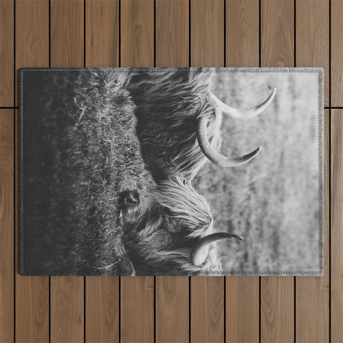 Highland Cows Black and White Outdoor Rug