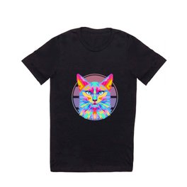 Funky Retro Sunset Cat Design  T Shirt