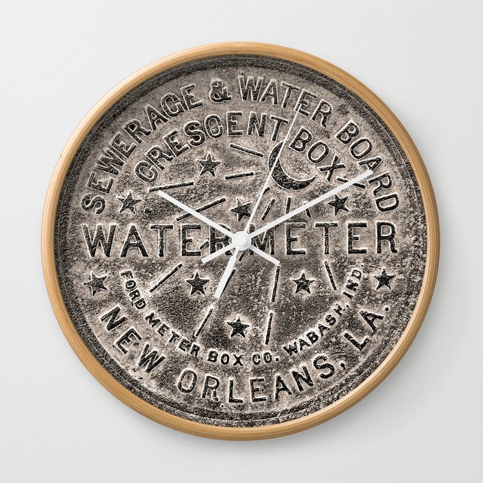 Sepia New Orleans Water Meter Louisiana Crescent City NOLA Water Board Metalwork Wall Clock