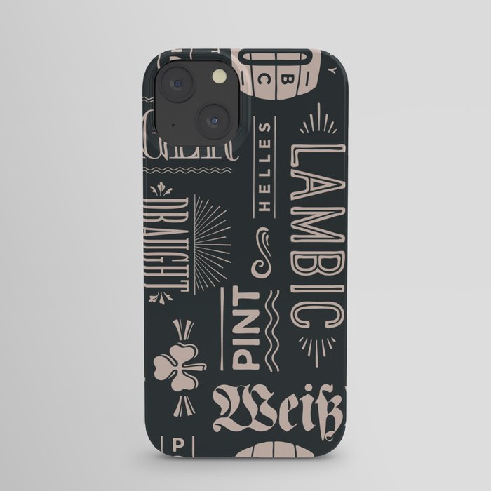 Seamless pattern with types of beer and hand drawn lettering. Vintage drawing. Vintage Illustration iPhone Case