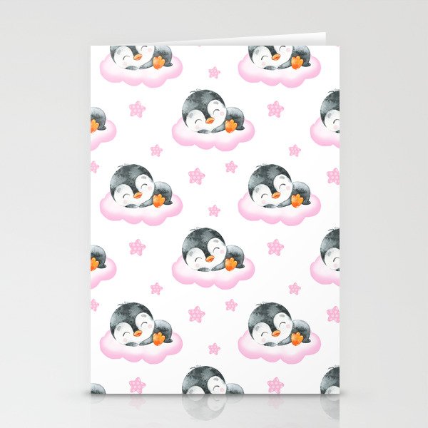 Sleepy Baby Girl Penguin Stationery Cards