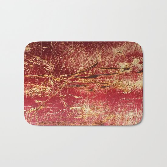 Rusted Gold and Red Abstract Landscape Bath Mat