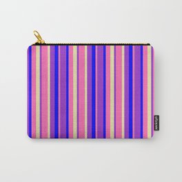 [ Thumbnail: Hot Pink, Pale Goldenrod, Dark Orchid & Blue Colored Stripes Pattern Carry-All Pouch ]