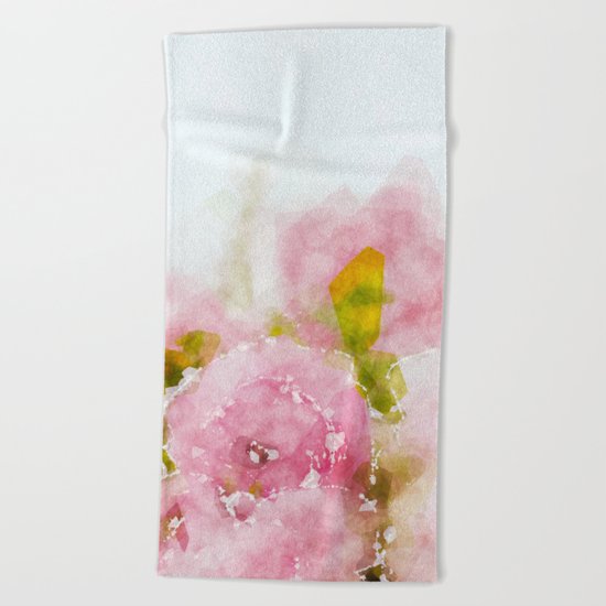Rose treasure - Pink floral flowers on white background on #Society6 Beach Towel