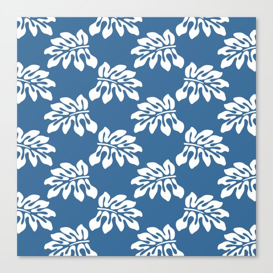 Blue White Tropical Leaf Pattern Canvas Print