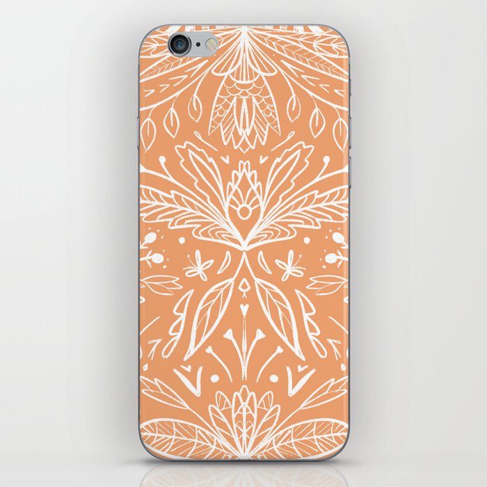 Modern folk art ornaments white on orange iPhone Skin