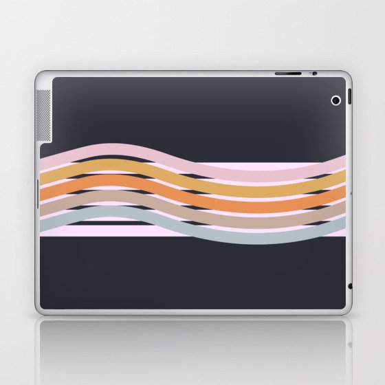 Zeti - Abstract Wavy Retro Stripe Pattern on Dark Blue Laptop & iPad Skin