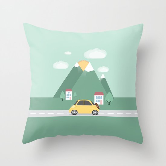 Little Yellow Car Throw Pillow