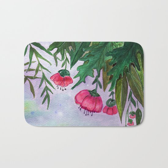 Tropical flowers and leaves . Bath Mat