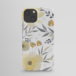 Modern, Floral Prints, Yellow, Gray and White iPhone Case
