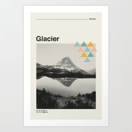 Retro National Park Poster, Glacier Montana, Vintage Mid Century Modern Art Print