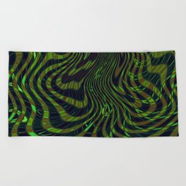Dark Green Line Abstraction Beach Towel