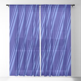 [ Thumbnail: Royal Blue & Dark Blue Colored Striped Pattern Sheer Curtain ]