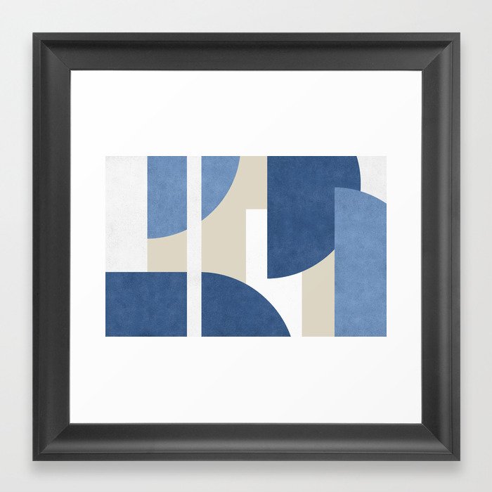 Halfmoon Colorblocks Composition - Blue Navy Framed Art Print