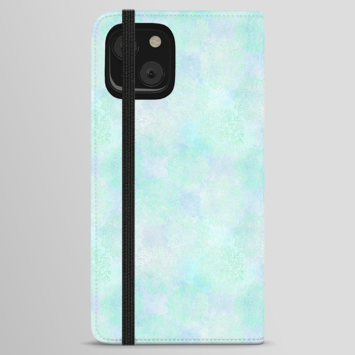 Blue Green Batik Mandala Pattern iPhone Wallet Case