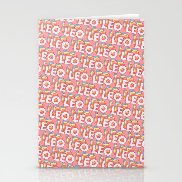 Leo Trendy Rainbow Text Pattern (Pink) Stationery Cards